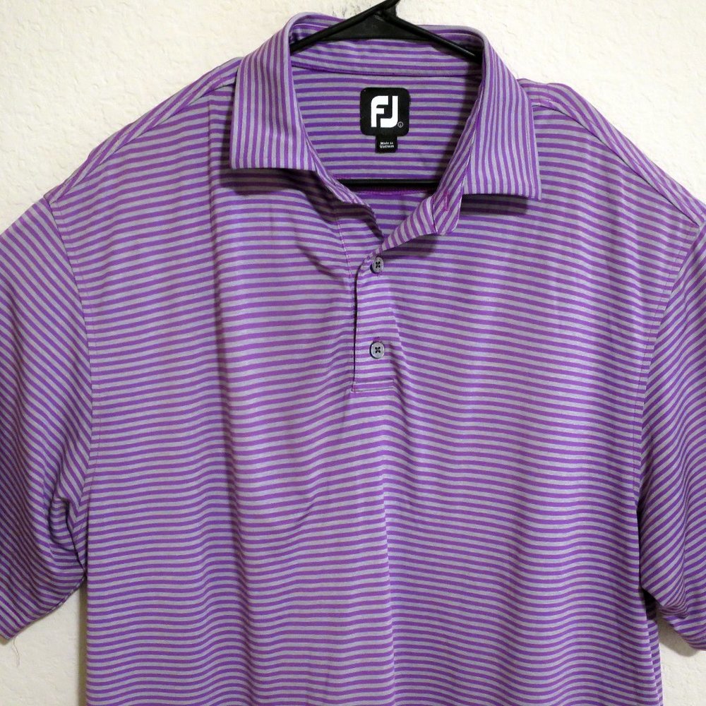 FootJoy Mens Short Sleeve Golf Polo Shirt Size Large Purple Gray Stripes
